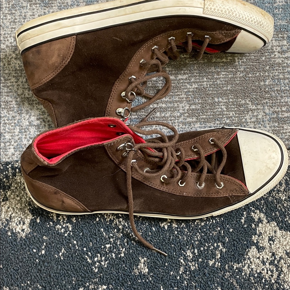 Converse Brown Suede High-Top Sneakers with Red Lining, VGC - Picture 5 of 8